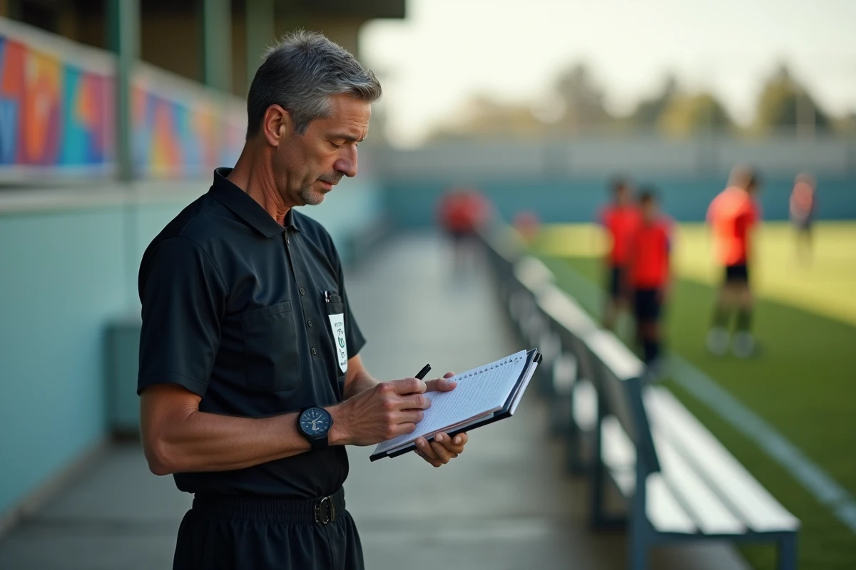 Arbitre vérifiant son chronomètre lors du match