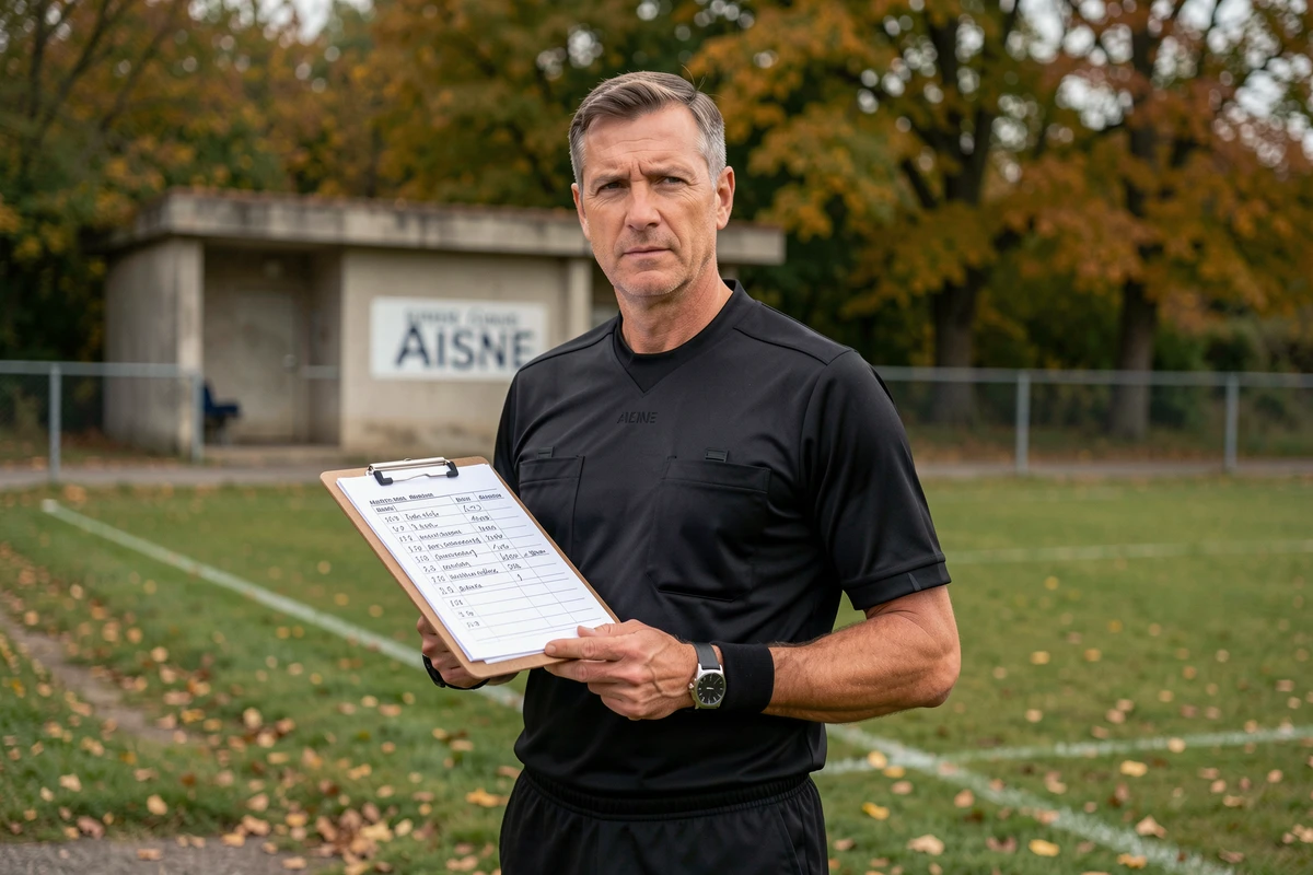 Arbitre de football consultant une feuille de match dans le district de l'Aisne
