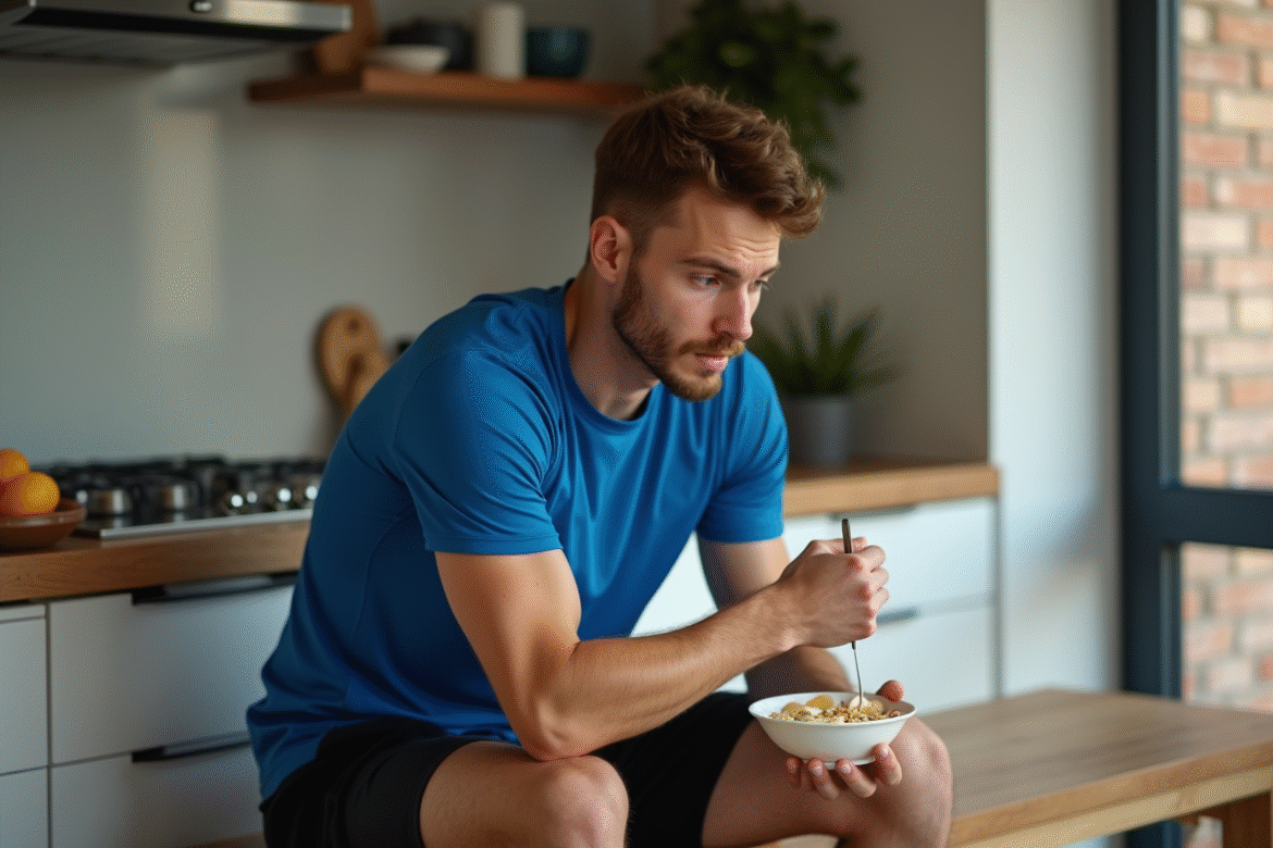 Jeune athlète mangeant un bol de flocons d'avoine