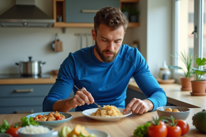 Jeune athlète préparant un repas équilibré à la maison