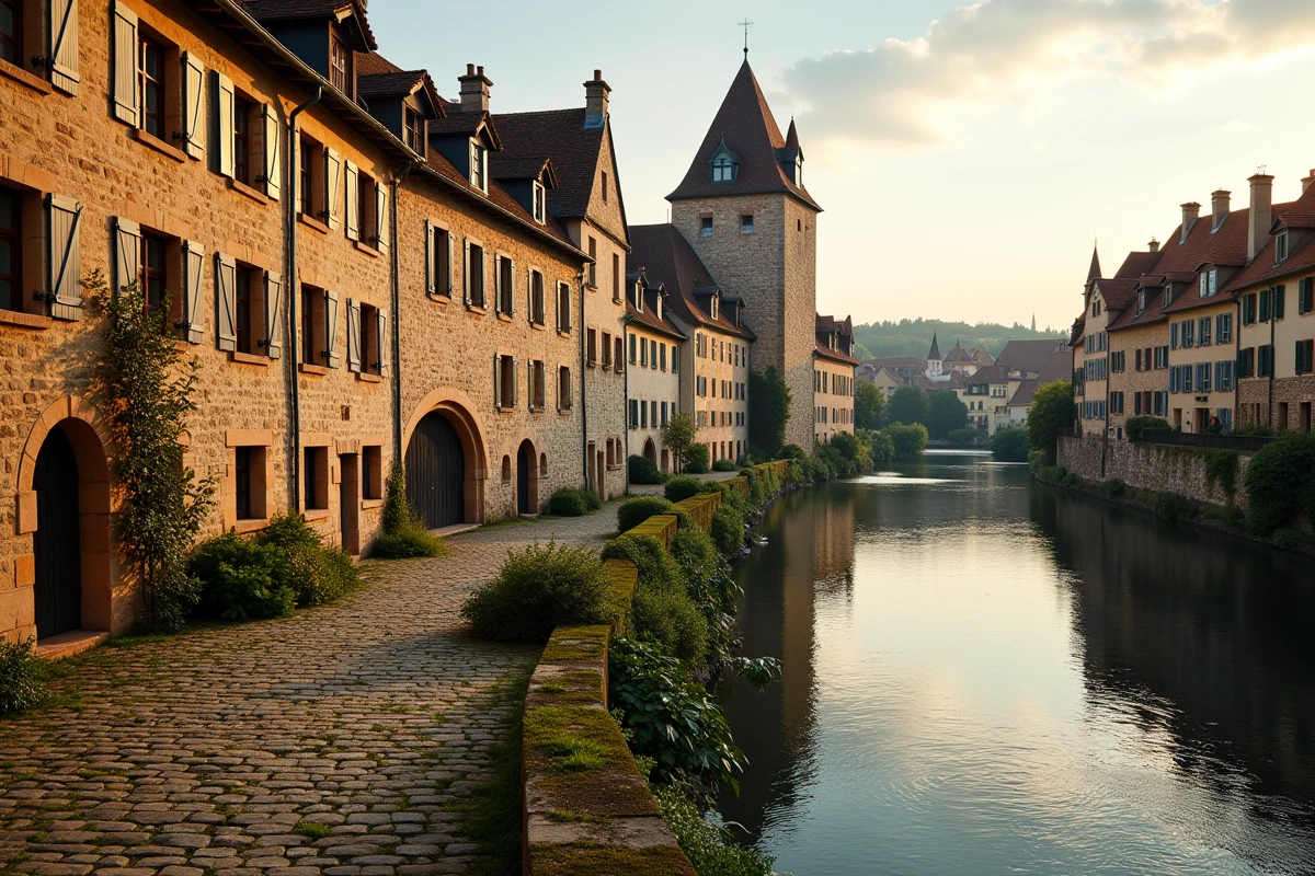 Vue panoramique du centre historique de Bergerac avec les bâtiments en pierre longeant la Dordogne en Nouvelle-Aquitaine