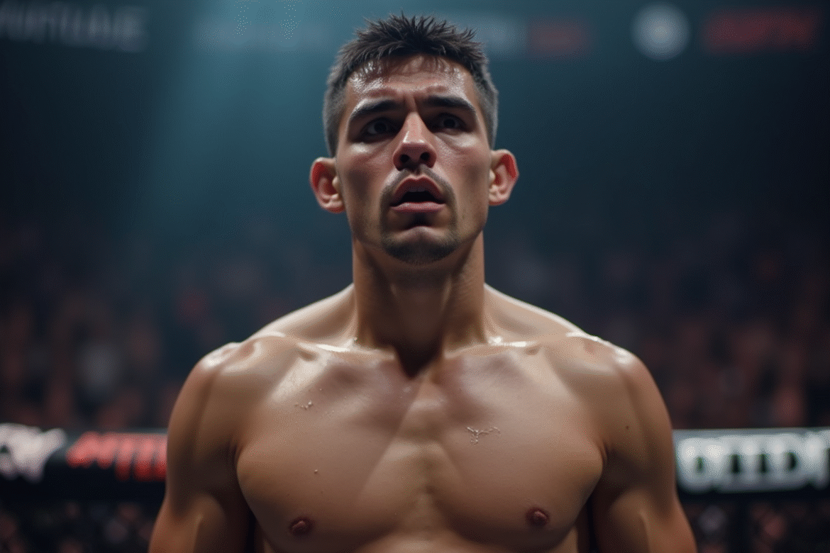 Fighter MMA concentré dans le ring avant le combat