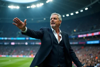 Entraîneur de l'Inter Milan gesticulant avec passion dans l'aire technique lors d'un match de Ligue des Champions UEFA