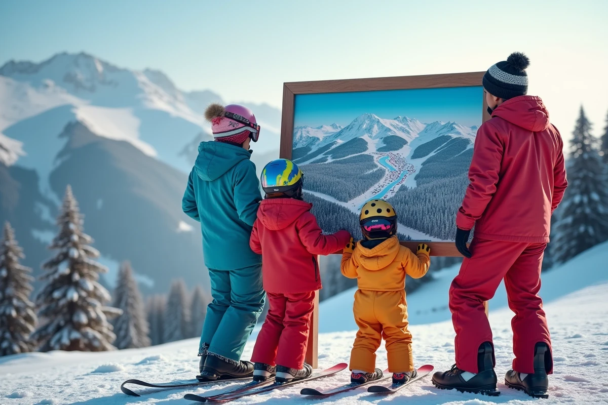 Famille avec plan des pistes à Villard de Lans