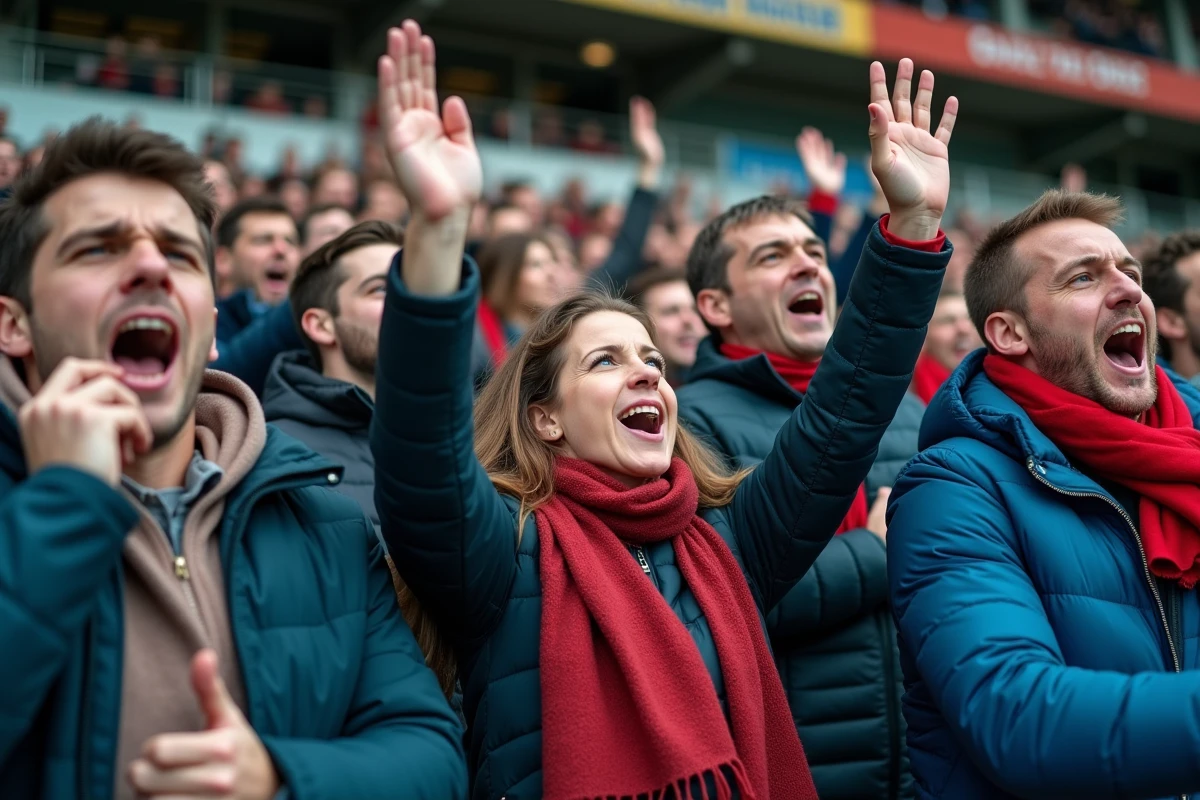 Supporters de rugby réagissant à la surprise du match