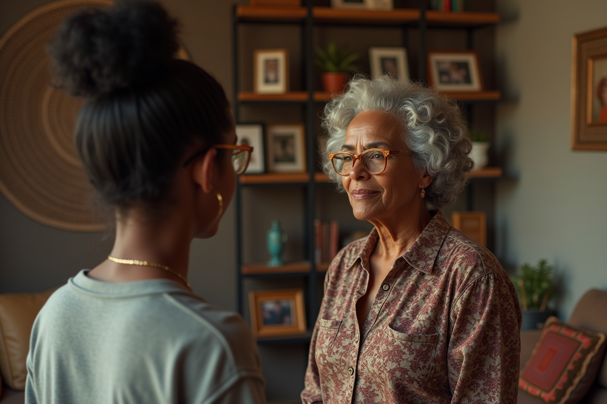 Femme noire âgée expliquant l