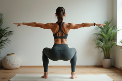 Femme en position squat Pilates dans un studio calme