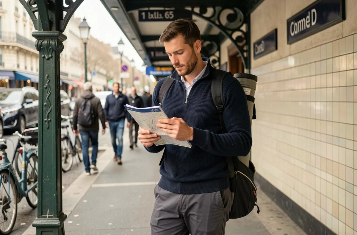 Golfeur prenant les transports en commun avec son matériel pour rejoindre un golf proche de Paris