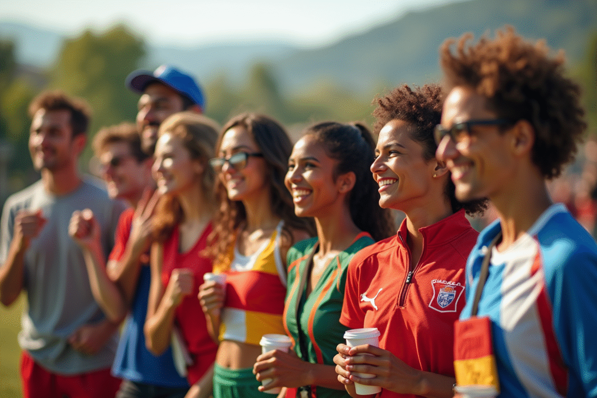 Groupe divers de sportifs avec équipements variés pour leur sport préféré