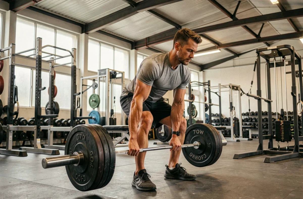 Homme soulevant des poids à la salle GYMK Reims Farman avec des équipements professionnels de musculation