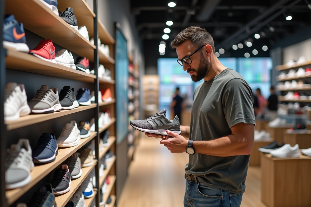 Homme regardant des chaussures de sport en magasin