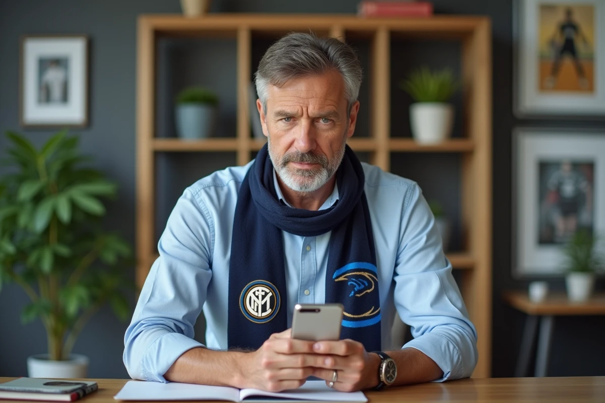 Homme d age moyen regardant son smartphone avec passion