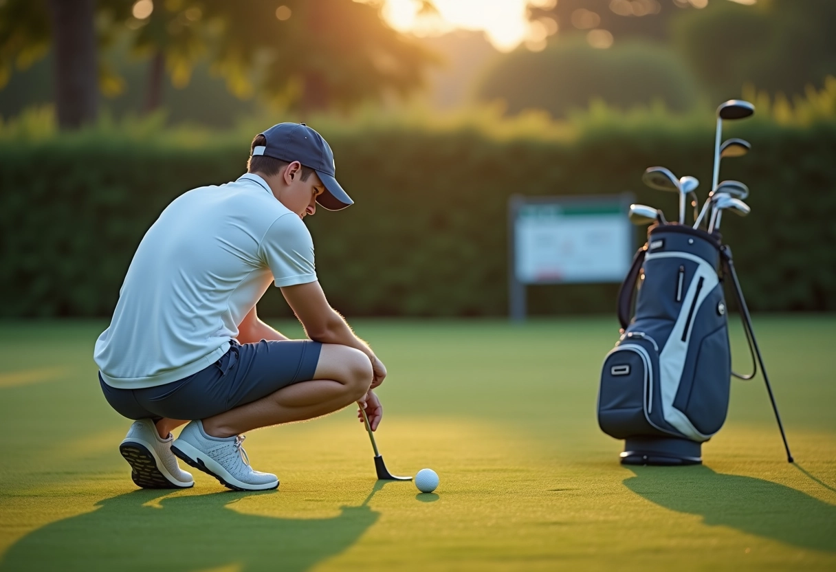 Jeune golfeur en position d