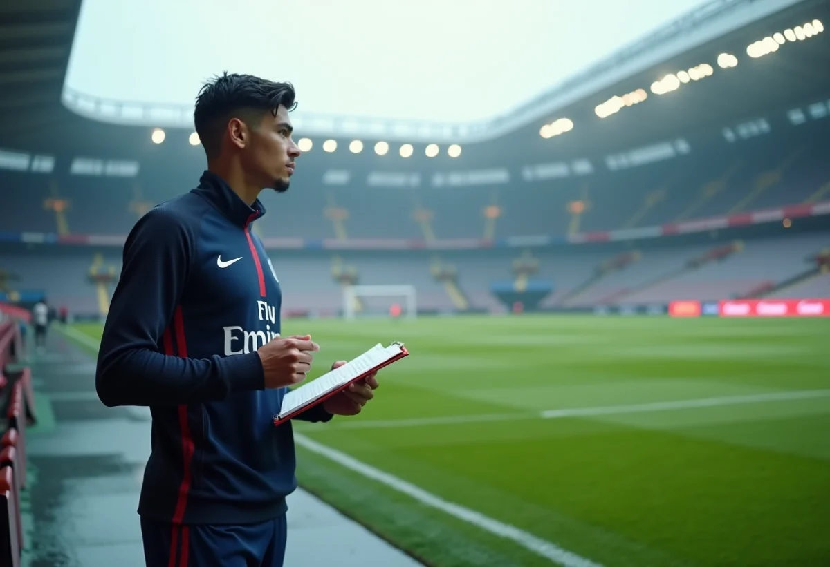 Jeune footballeur PSG en entraînement sous la pluie