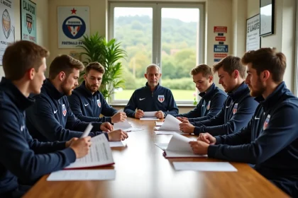 Groupe de membres de club de football en réunion