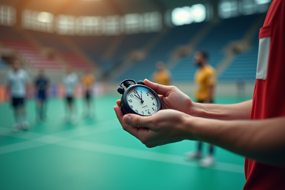 Premier plan sur un chronomètre de l arbitre en handball