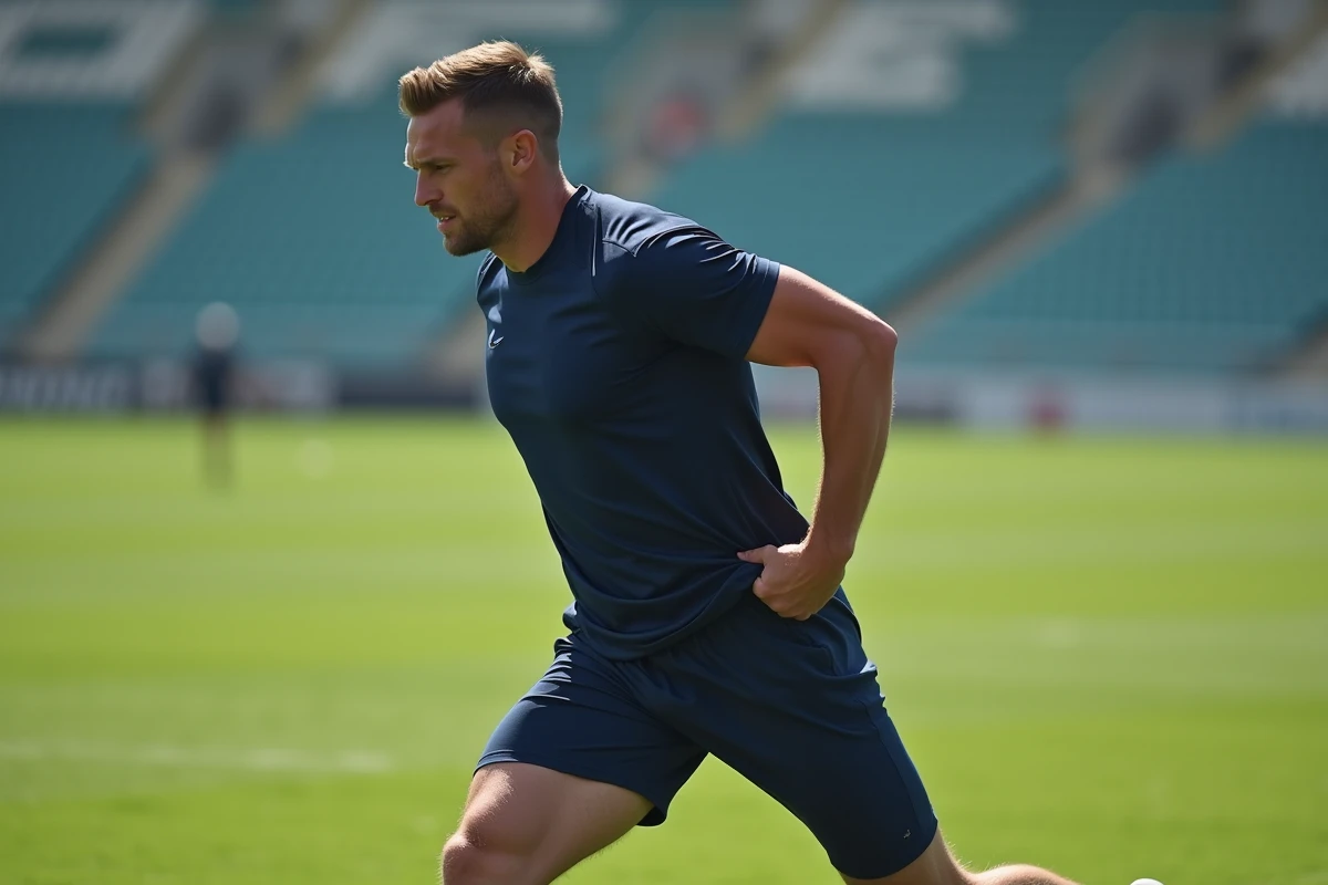 Sportif masculin en tenue de sport sur un terrain de football lors d'une session d'entraînement
