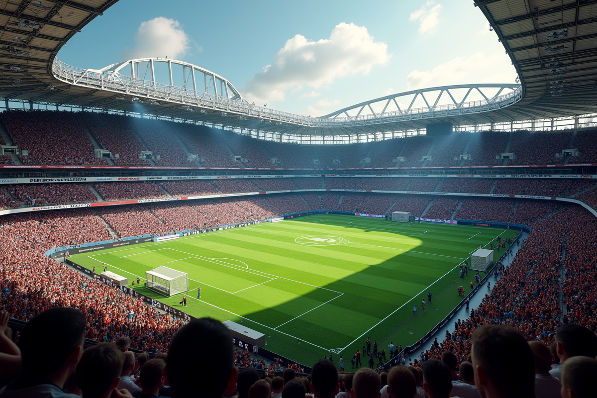 Vue aérienne d un stade rempli de fans et terrains sportifs visibles
