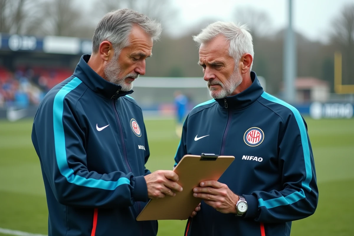 Staff technique de l'Inter Milan analysant la tactique lors d'une séance d'entraînement en 2026