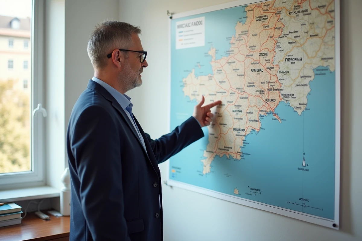 Urbaniste consultant une carte des communes de Nouvelle-Aquitaine pour le classement de Bergerac